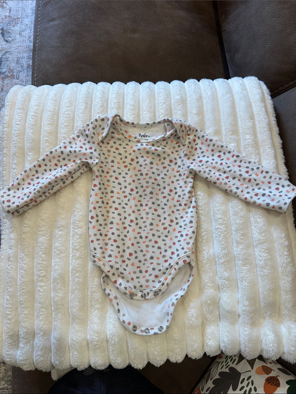 Baby Essentials Cream Long-Sleeve Bodysuit with Coral and Gray Dot Print